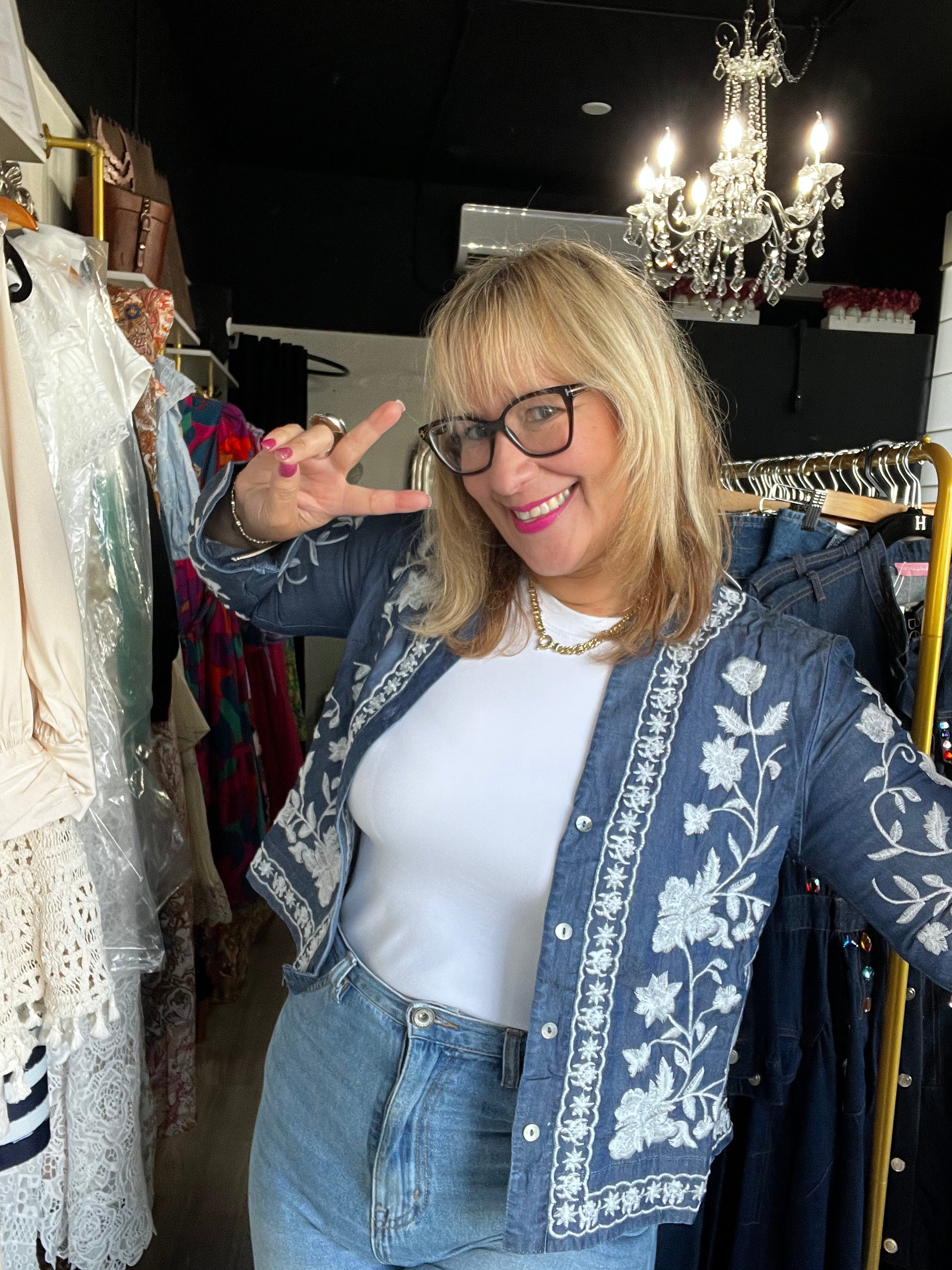 Flower Embroidered Denim Cardigan