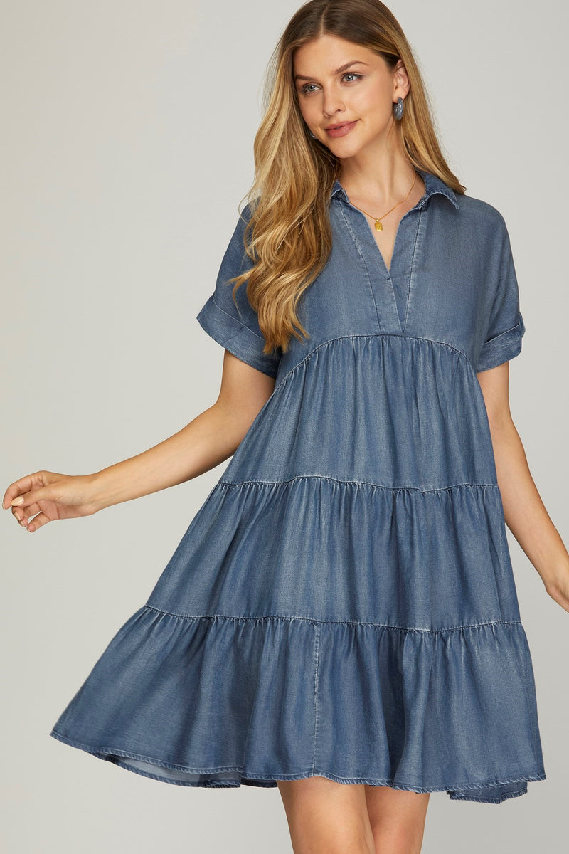 Chambray Short Blue Dress- New 🌟