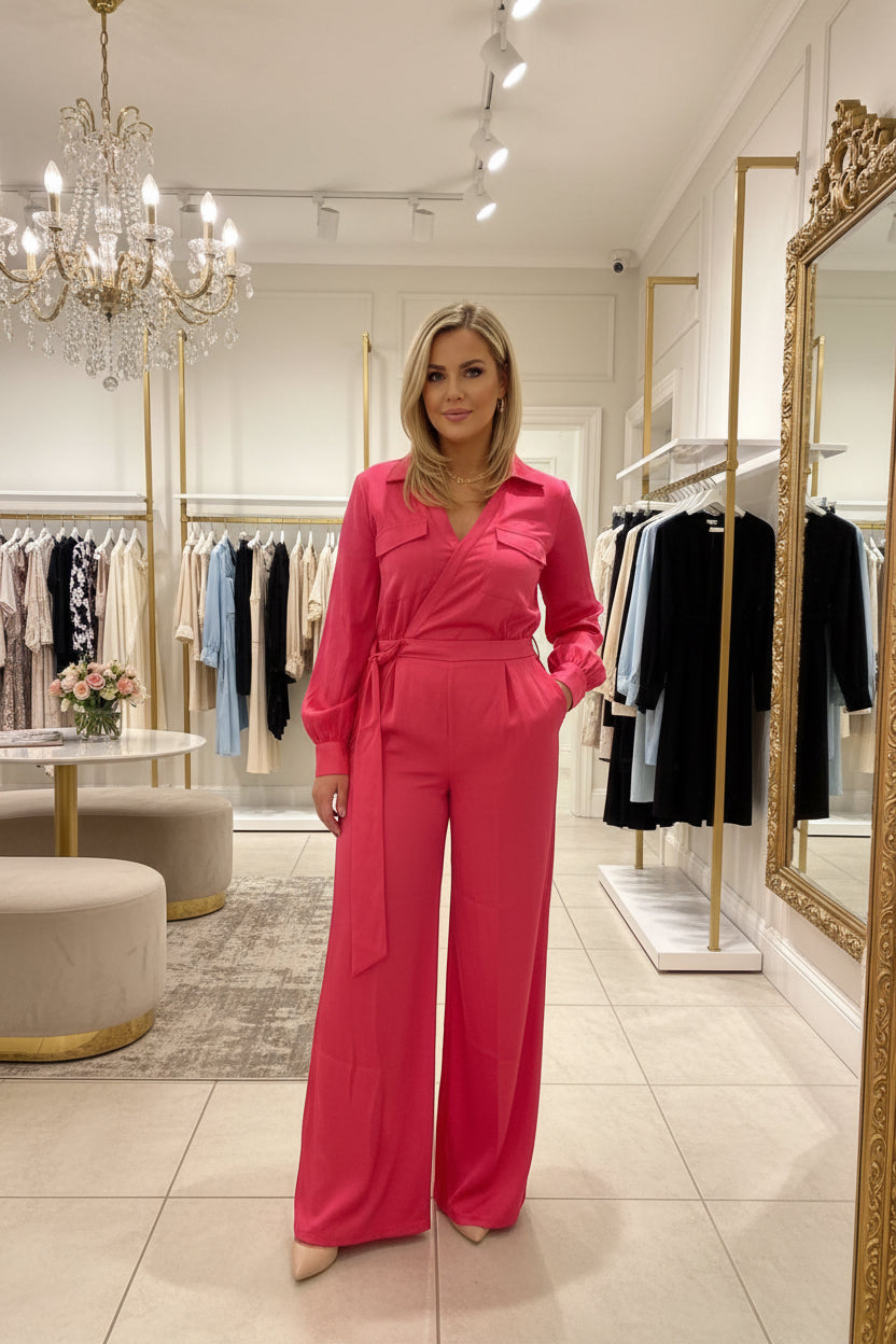Anastasia Satin Pink Wide leg Jumpsuit - Bella Boutique & Bellasbylola.com