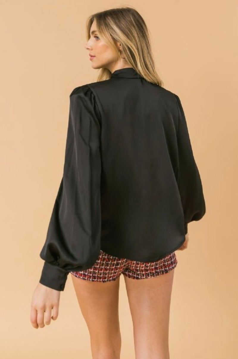 Angeline Black Satin Blouse - Bella Boutique & Bellasbylola.com