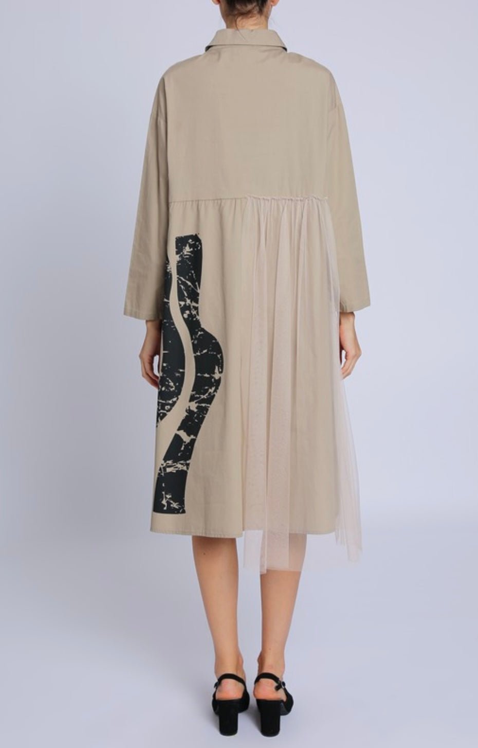 Asymmetric Tulle Abstract Print Shirt Dress - Fits from small thru large - Premium Clothing -Bellasbylola.com