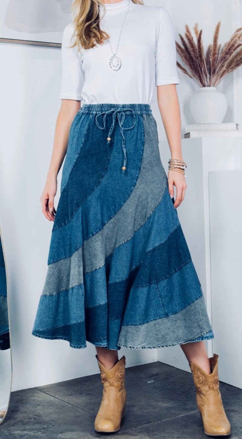 Asymmetrical Denim Midi Skirt - New ✨ - Bella Boutique & Bellasbylola.com