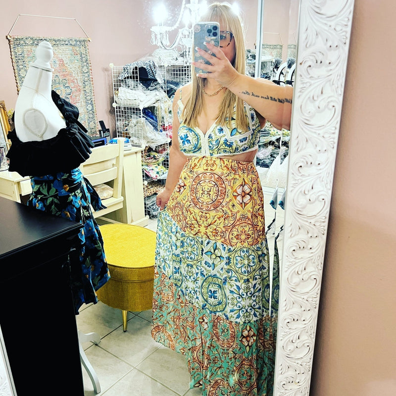 Baroque Yellow Maxi Dress - Bella Boutique & Bellasbylola.com