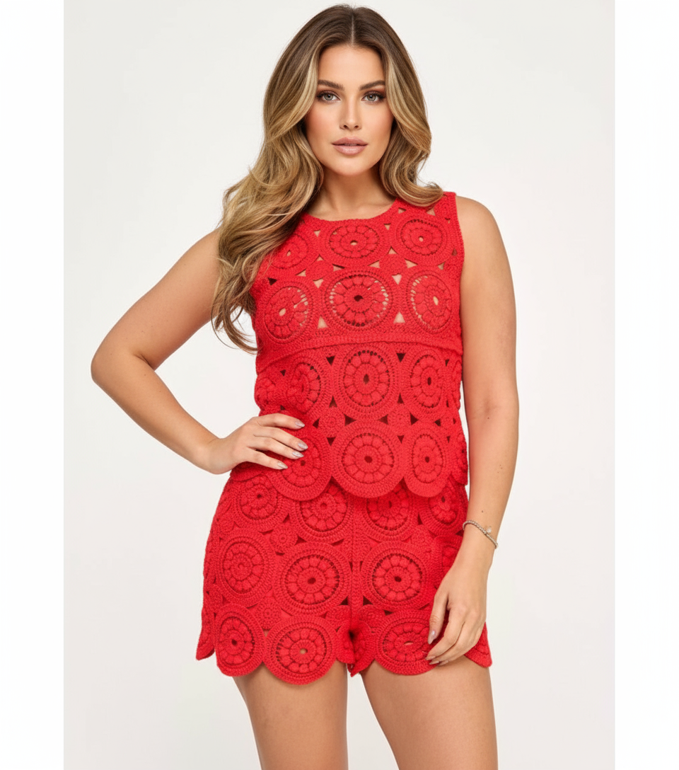 Boho Chic Crochet Top & Shorts Set