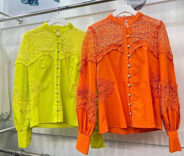 Exquisite Orange Lace Blouse - Bella Boutique & Bellasbylola.com