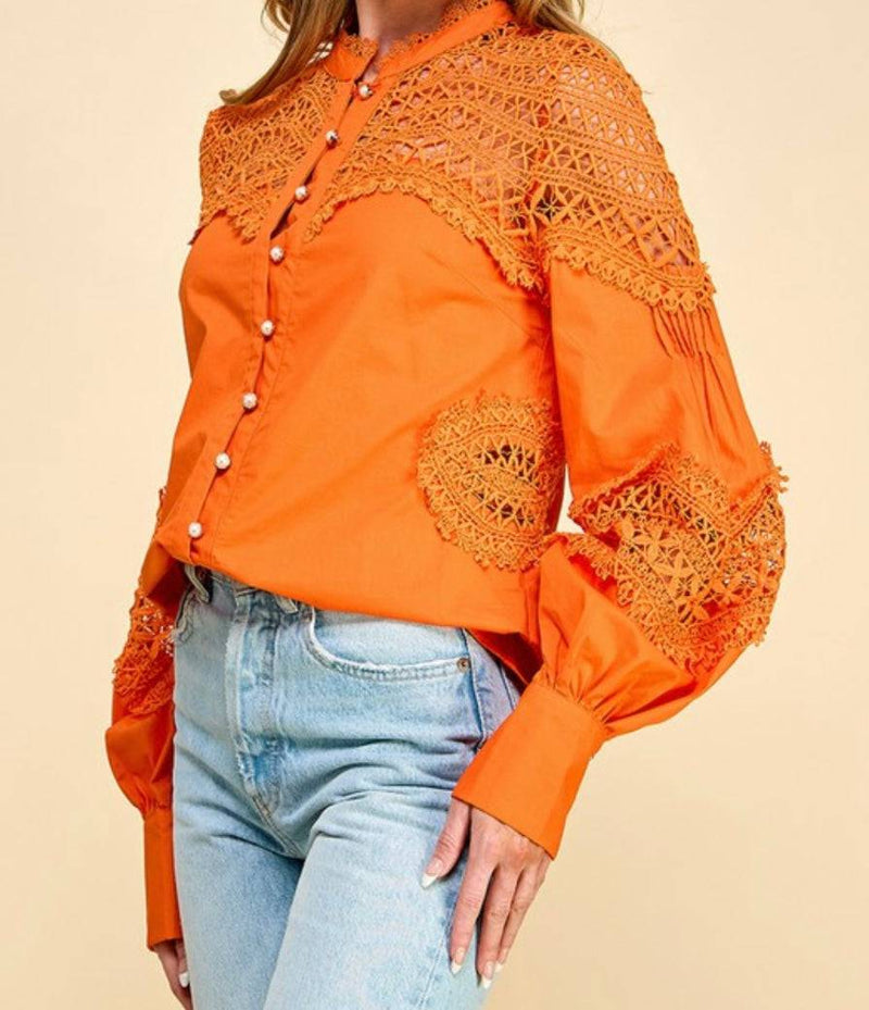Exquisite Orange Lace Blouse - Bella Boutique & Bellasbylola.com