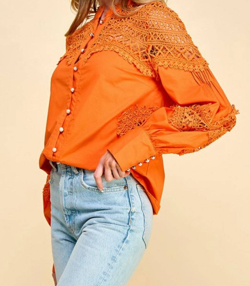 Exquisite Orange Lace Blouse - Bella Boutique & Bellasbylola.com