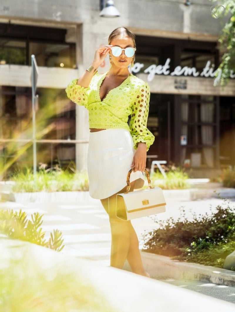 Eyelet 3/4 Lime Top - Bella Boutique & Bellasbylola.com