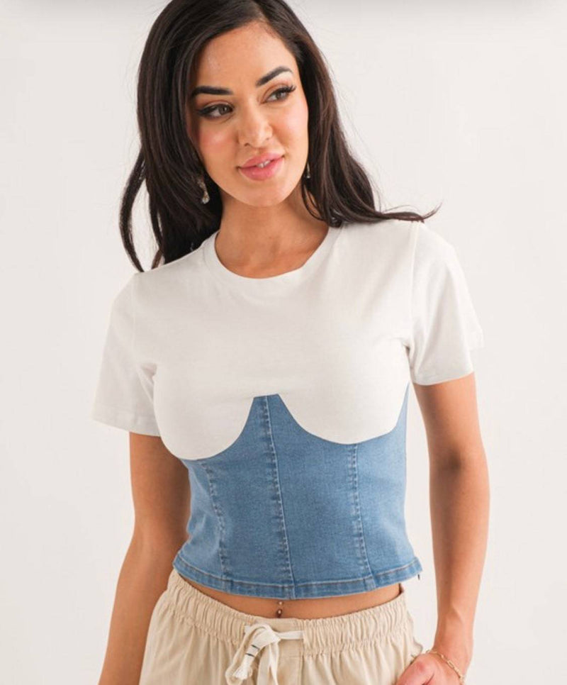 Corset Denim T-shirt (light & dark denim) - Bella Boutique & Bellasbylola.com