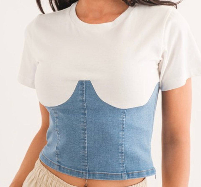 Corset Denim T-shirt (light & dark denim) - Bella Boutique & Bellasbylola.com