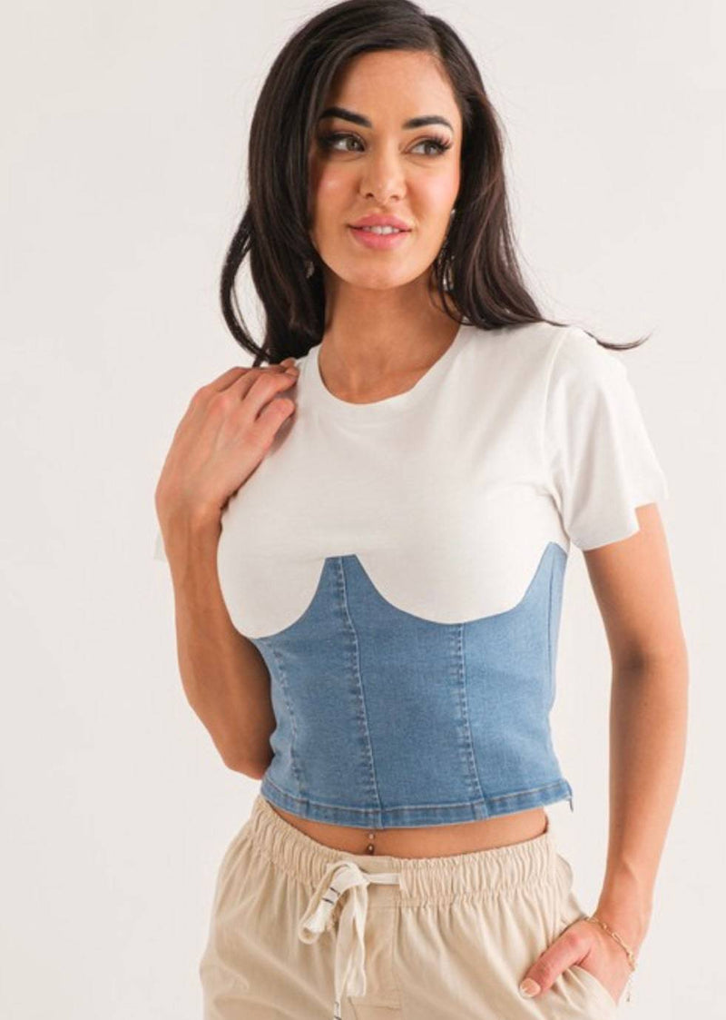 Corset Denim T-shirt (light & dark denim) - Bella Boutique & Bellasbylola.com