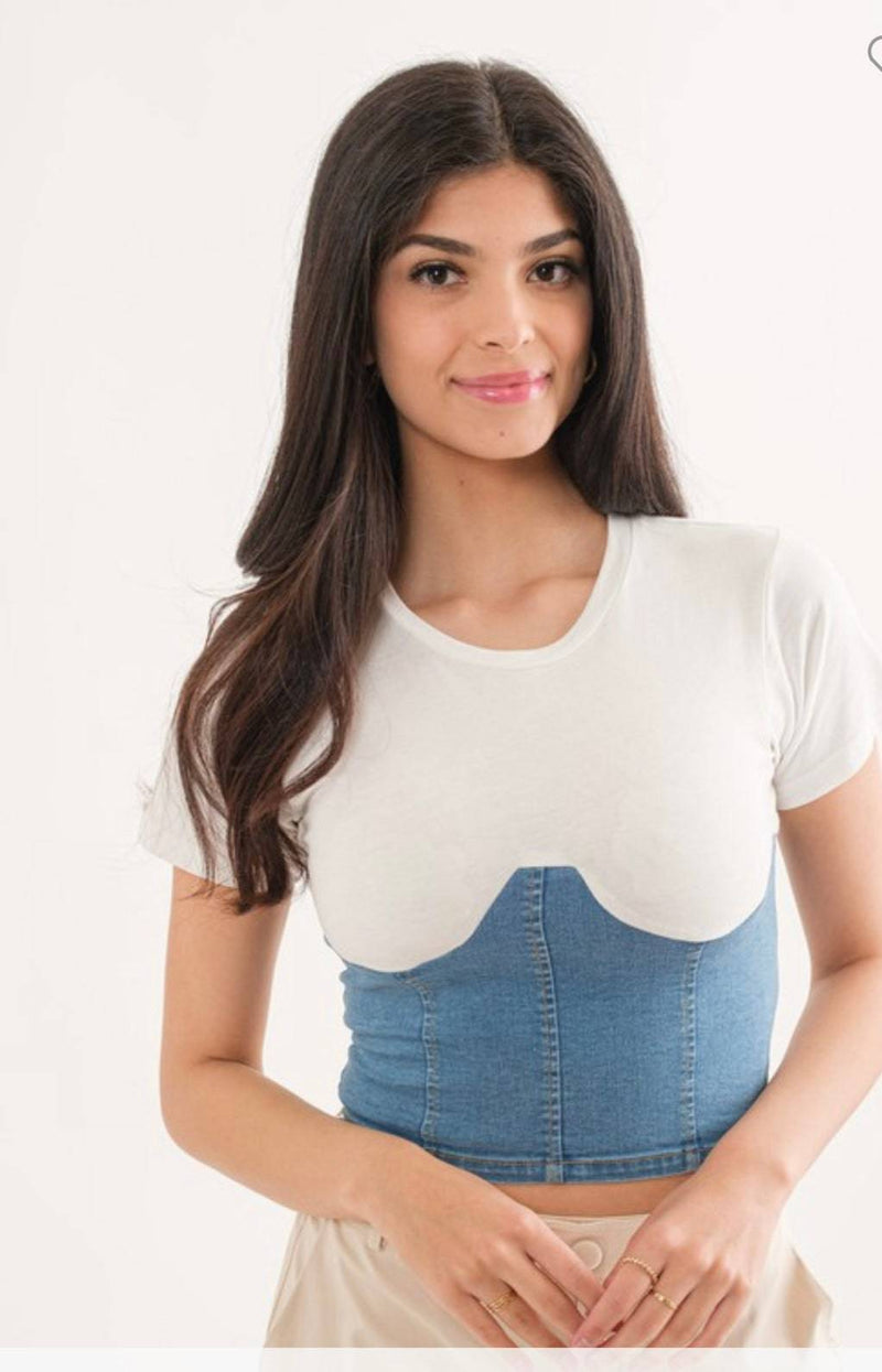 Corset Denim T-shirt (light & dark denim) - Bella Boutique & Bellasbylola.com