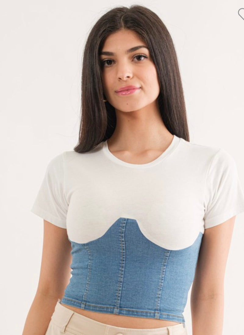 Corset Denim T-shirt (light & dark denim) - Bella Boutique & Bellasbylola.com