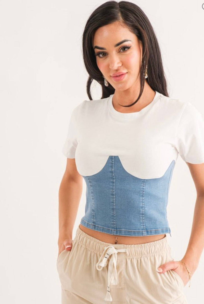 Corset Denim T-shirt (light & dark denim) - Bella Boutique & Bellasbylola.com