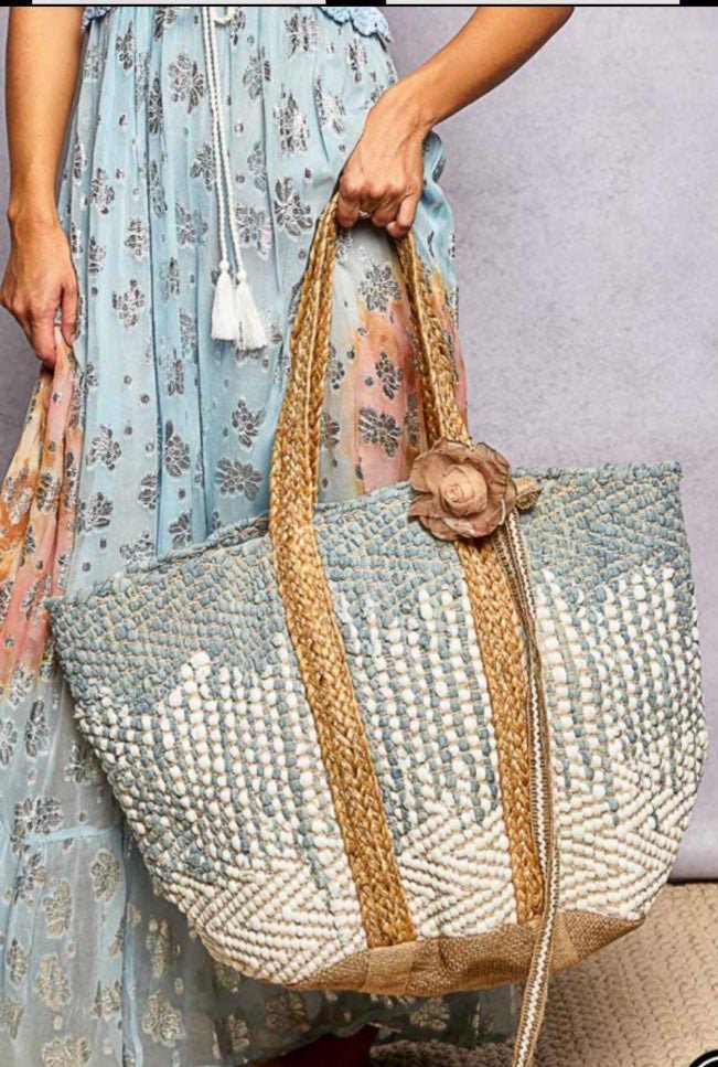 Big Blue Dotted Pattern Tote Bag - Bella Boutique & Bellasbylola.com