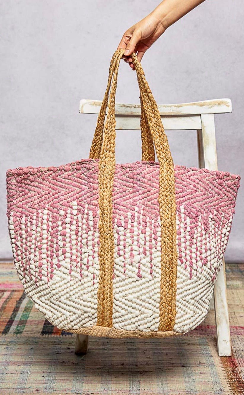 Big Pink Dotted Pattern Tote Bag - Bella Boutique & Bellasbylola.com