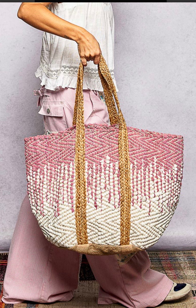 Big Pink Dotted Pattern Tote Bag - Bella Boutique & Bellasbylola.com