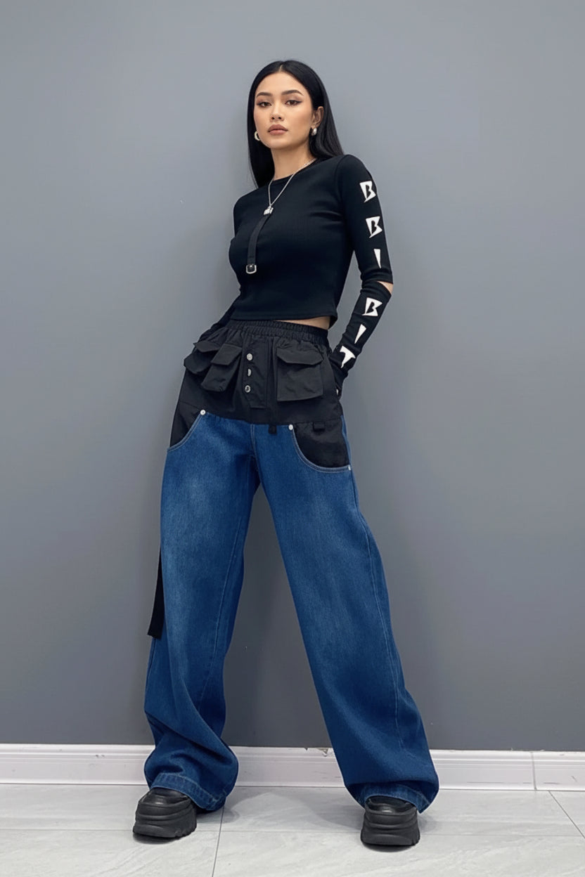 Black - 2 Blocks Denim Pants with pockets - New New ✨✨ - Bella Boutique & Bellasbylola.com