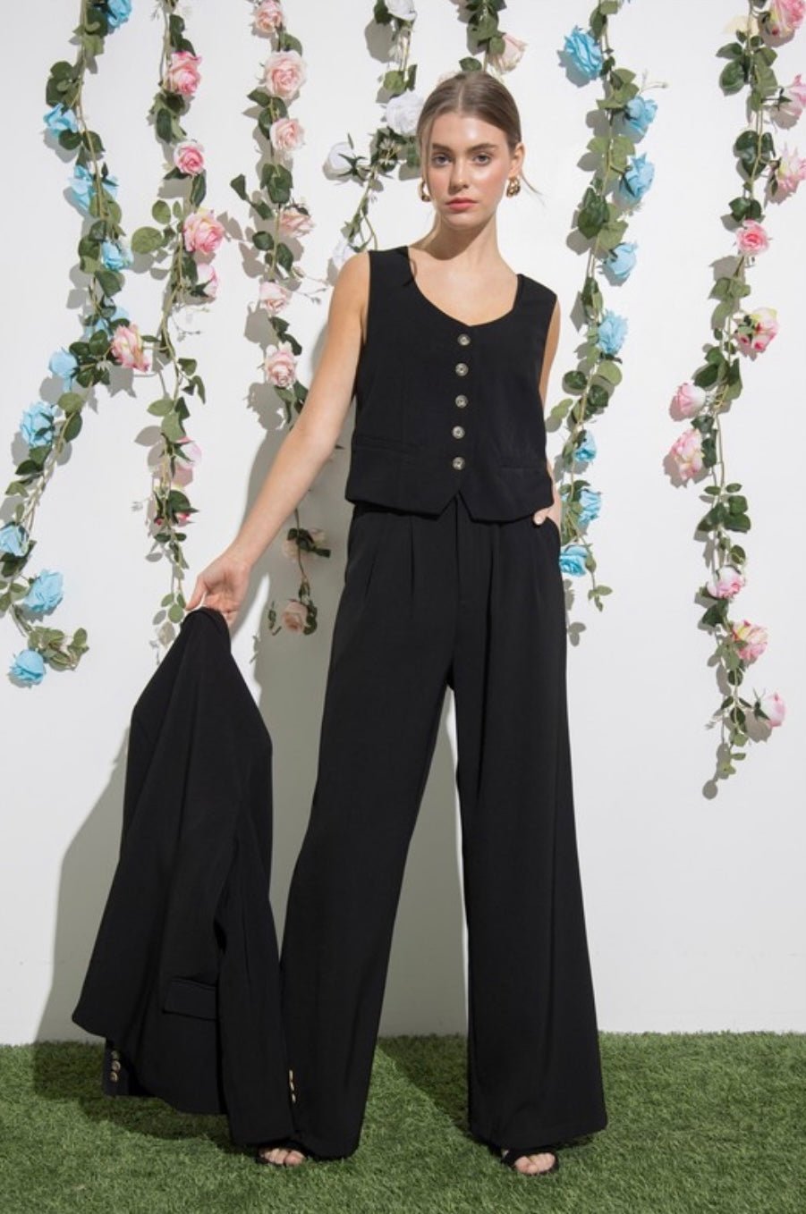 High Waisted Wide Leg Pants with Matching Blazer Set - True to Size - Bella Boutique & Bellasbylola.com