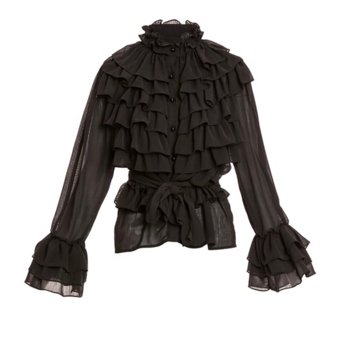 Black Boho Chic Tiered Ruffles Belted Chiffon Blouse /Premium Clothing 💫 - Bella Boutique & Bellasbylola.com
