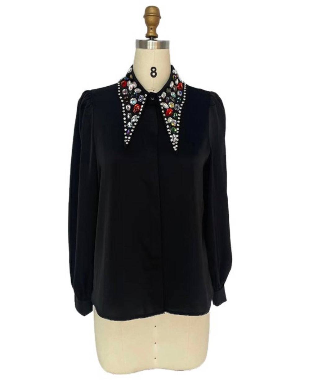 Luxurious Black Crystals Embellished Blouse - Elevate Your Style - Bella Boutique & Bellasbylola.com