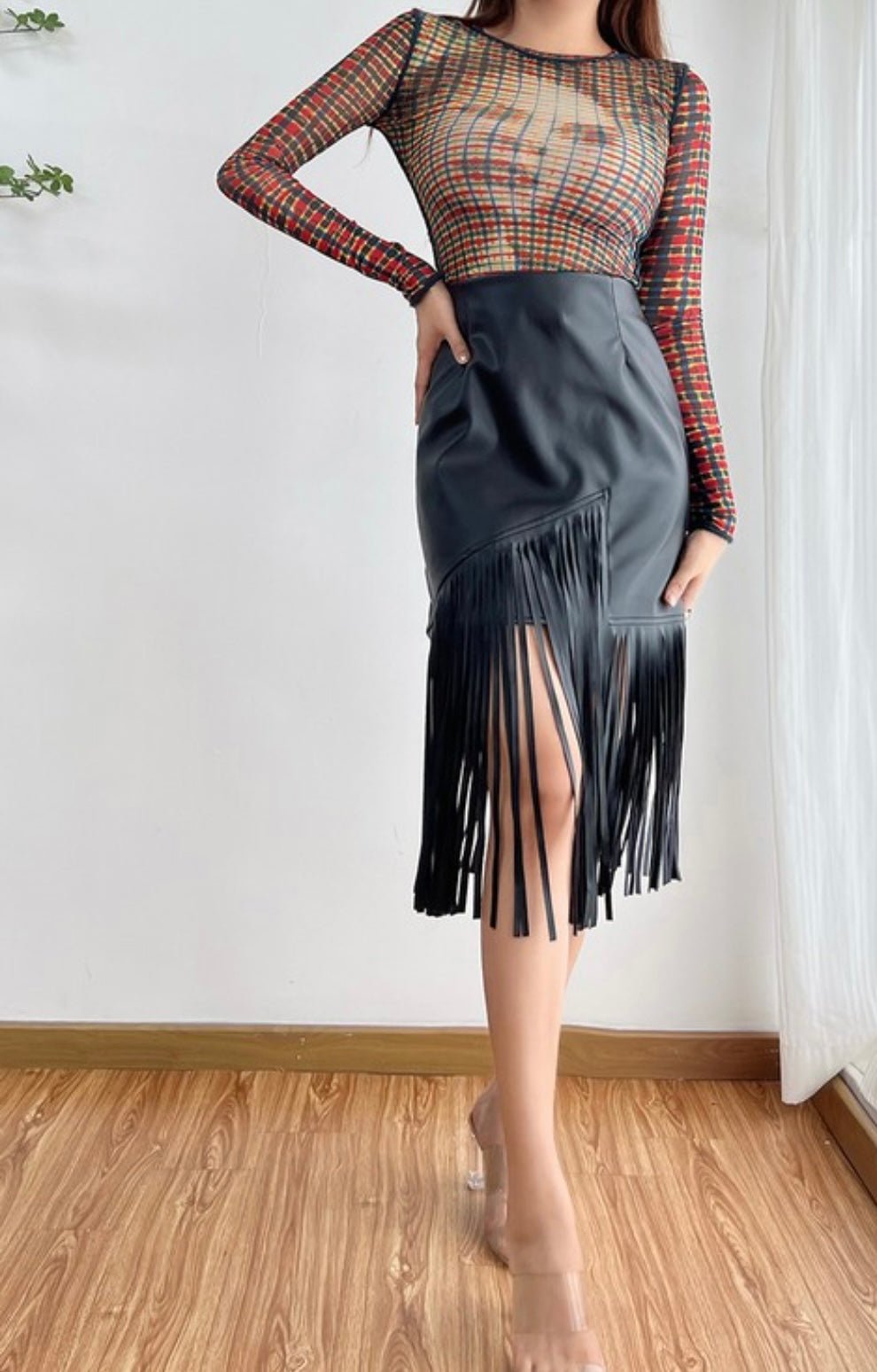 Leather Fringe Midi Skirt - Edgy Chic Style - Bella Boutique & Bellasbylola.com