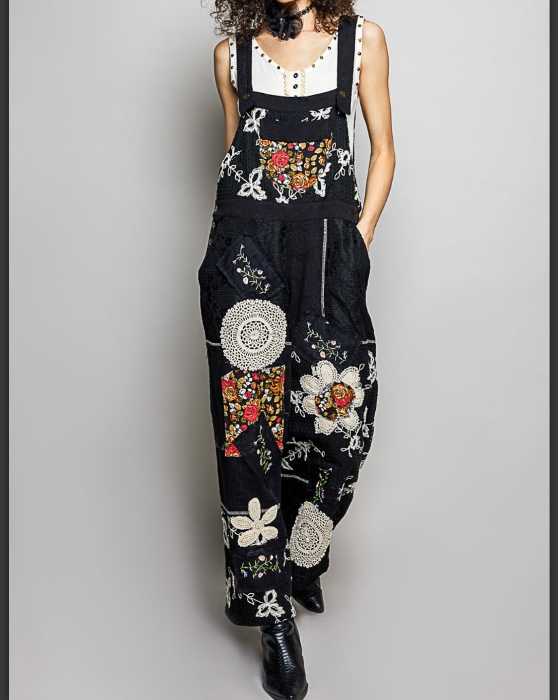 Black Lace Wide Leg Overall with crochet - Bella & Bellasbylola.com