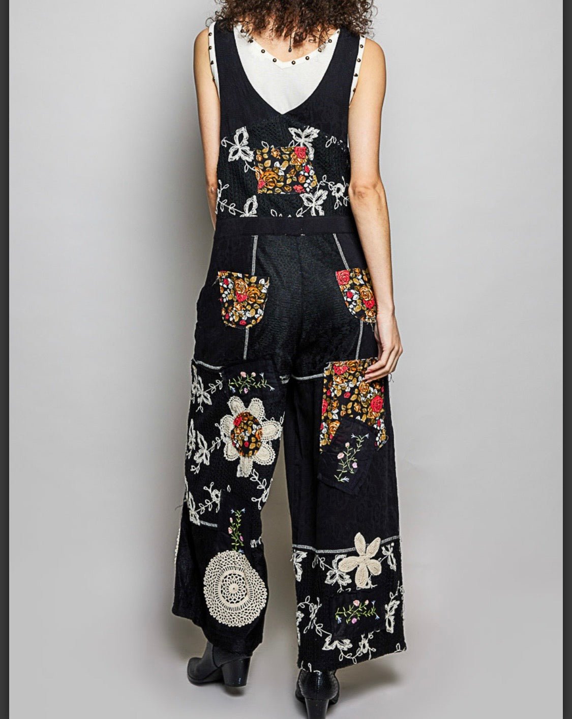 Black Lace Wide Leg Overall with crochet - Bella & Bellasbylola.com