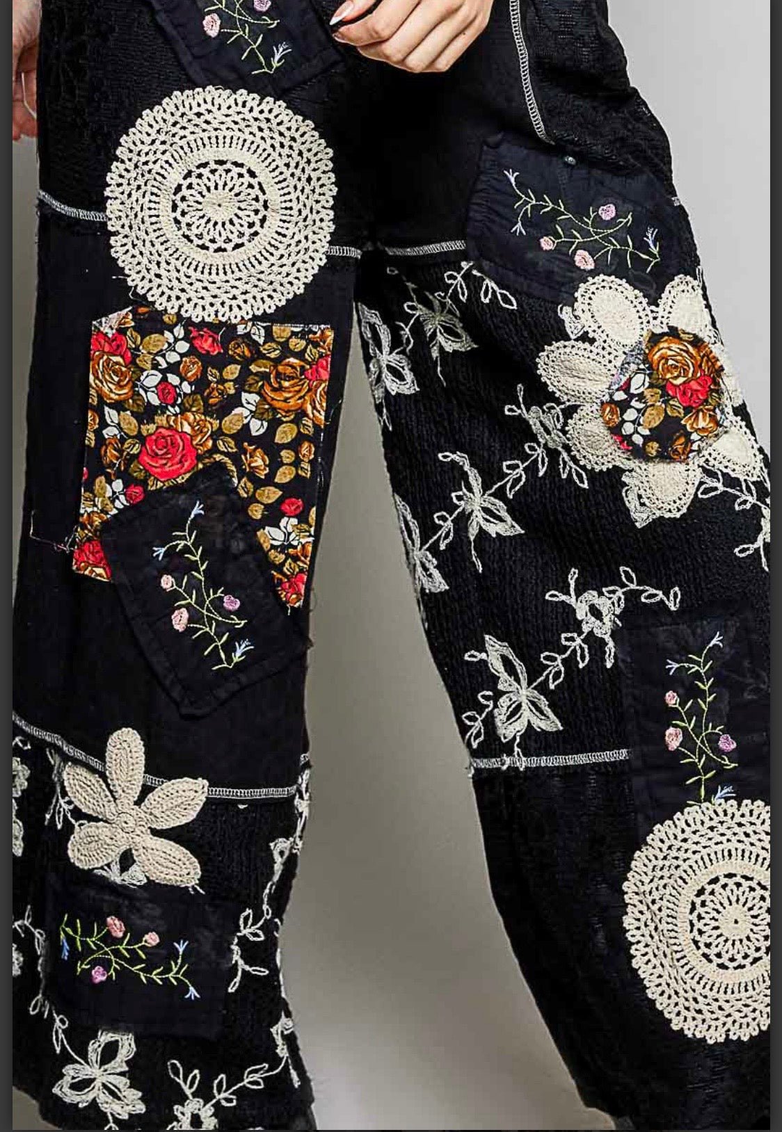 Black Lace Wide Leg Overall with crochet - Bella & Bellasbylola.com