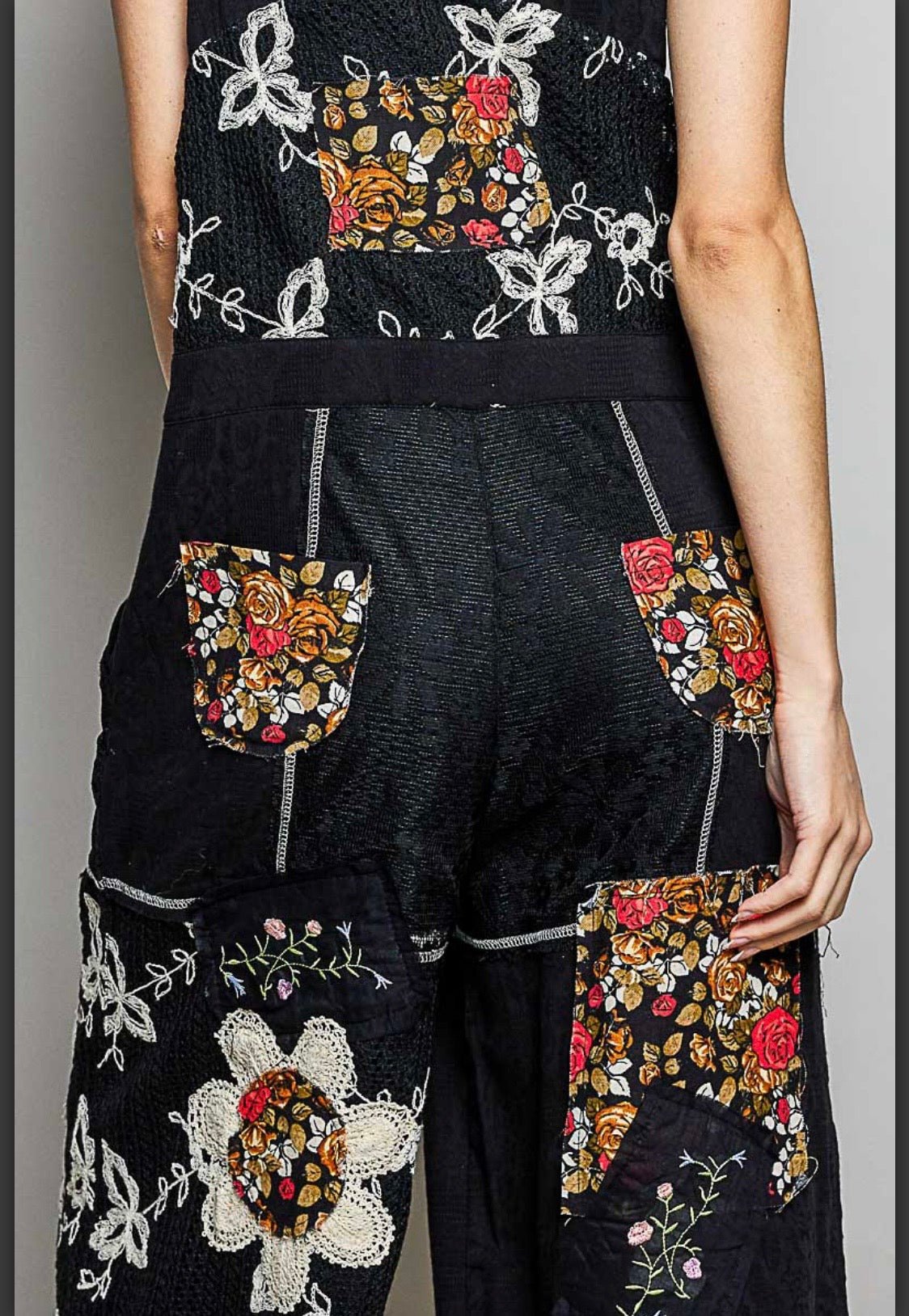 Black Lace Wide Leg Overall with crochet - Bella & Bellasbylola.com