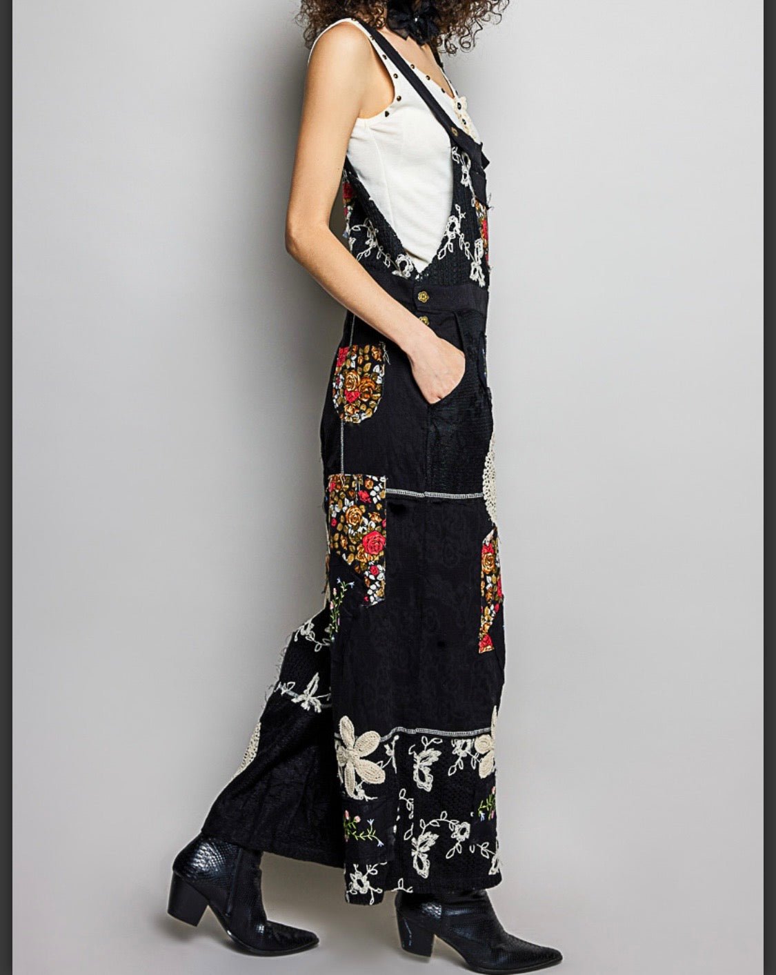Black Lace Wide Leg Overall with crochet - Bella & Bellasbylola.com