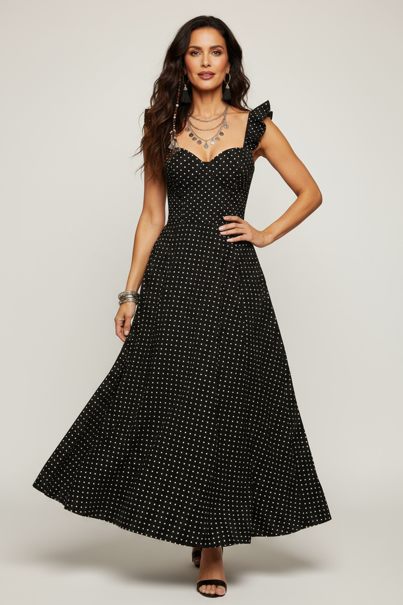 Black Polka Dots Corset Dress-Premium Clothing  🌟
