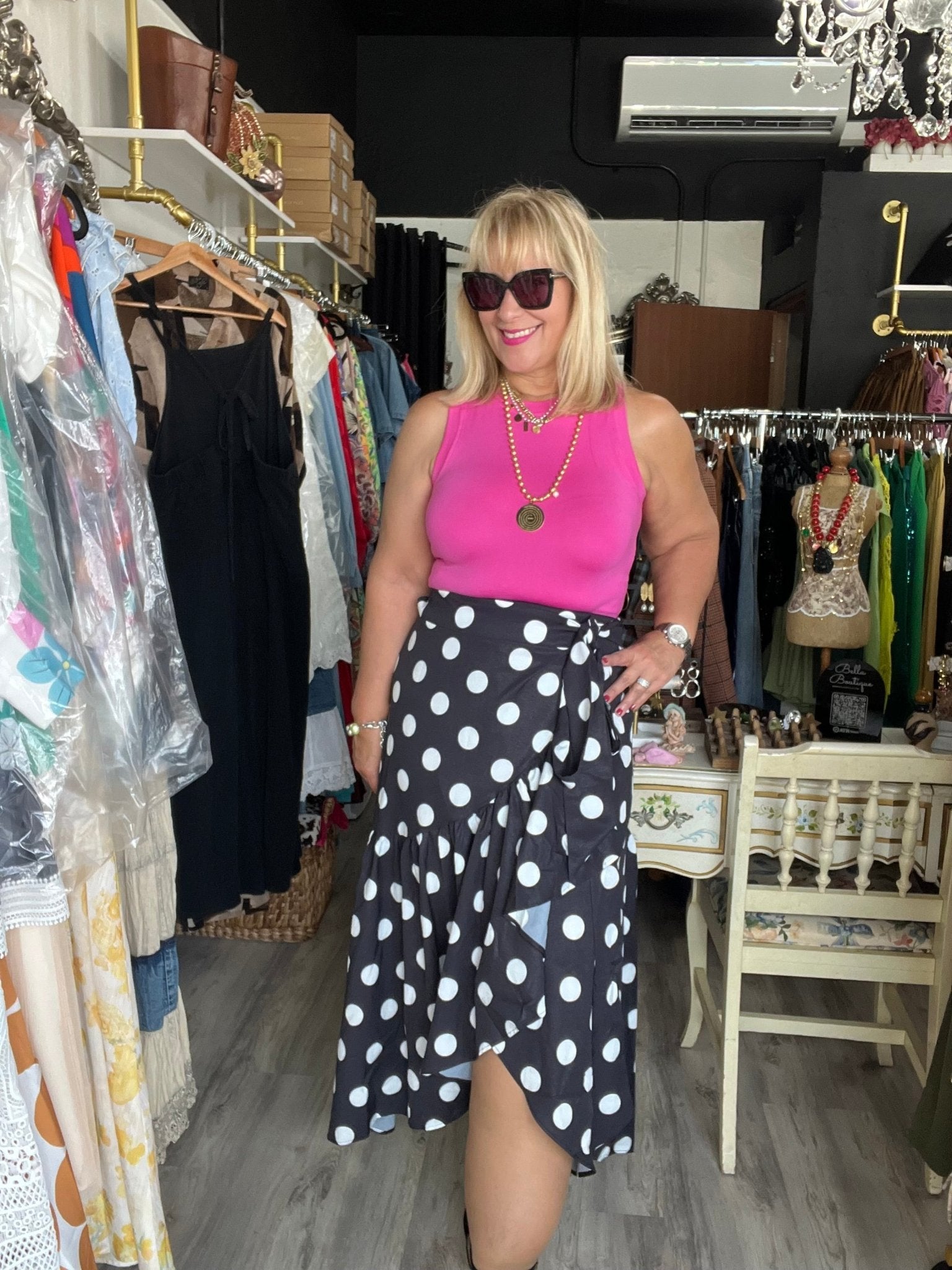 Black Polka Dots Wrap Around Skirt - Bella Boutique & Bellasbylola.com