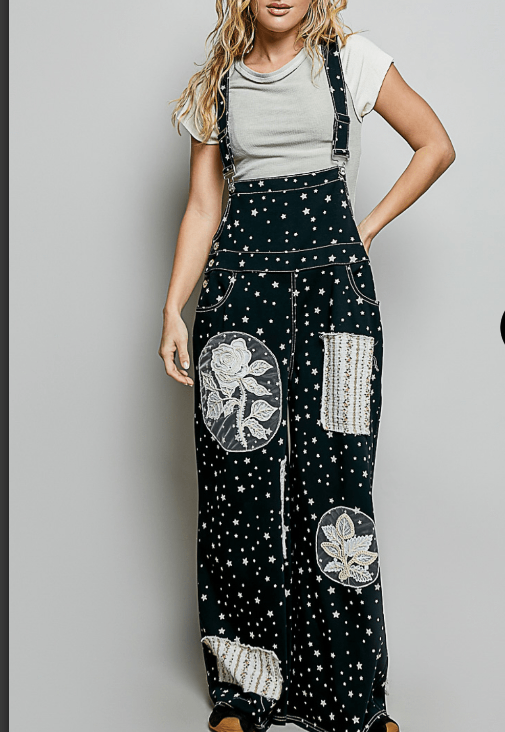 Black Stars Lace Appliqué Jumpsuit - Bella Boutique & Bellasbylola.com