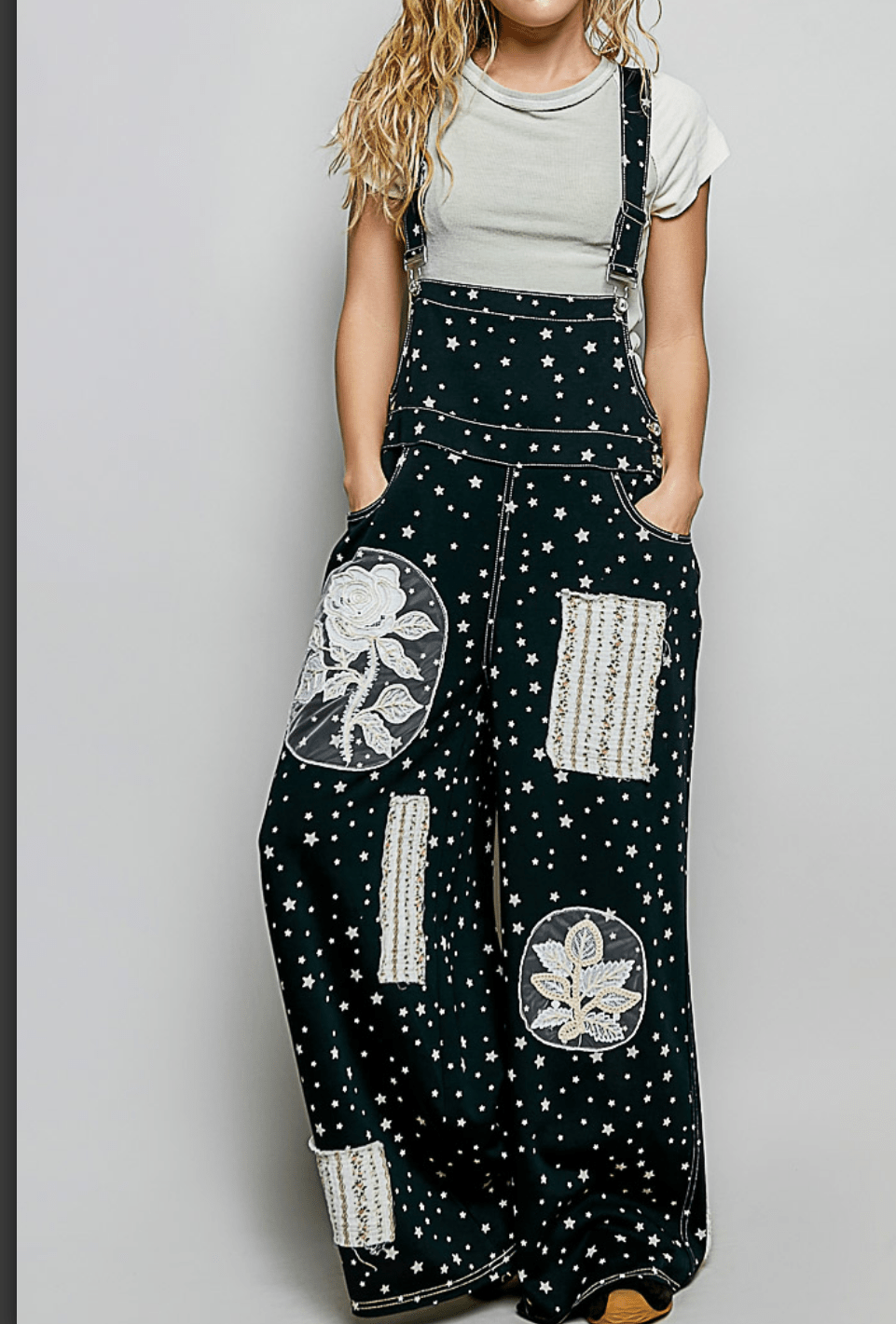 Black Stars Lace Appliqué Jumpsuit - Bella Boutique & Bellasbylola.com