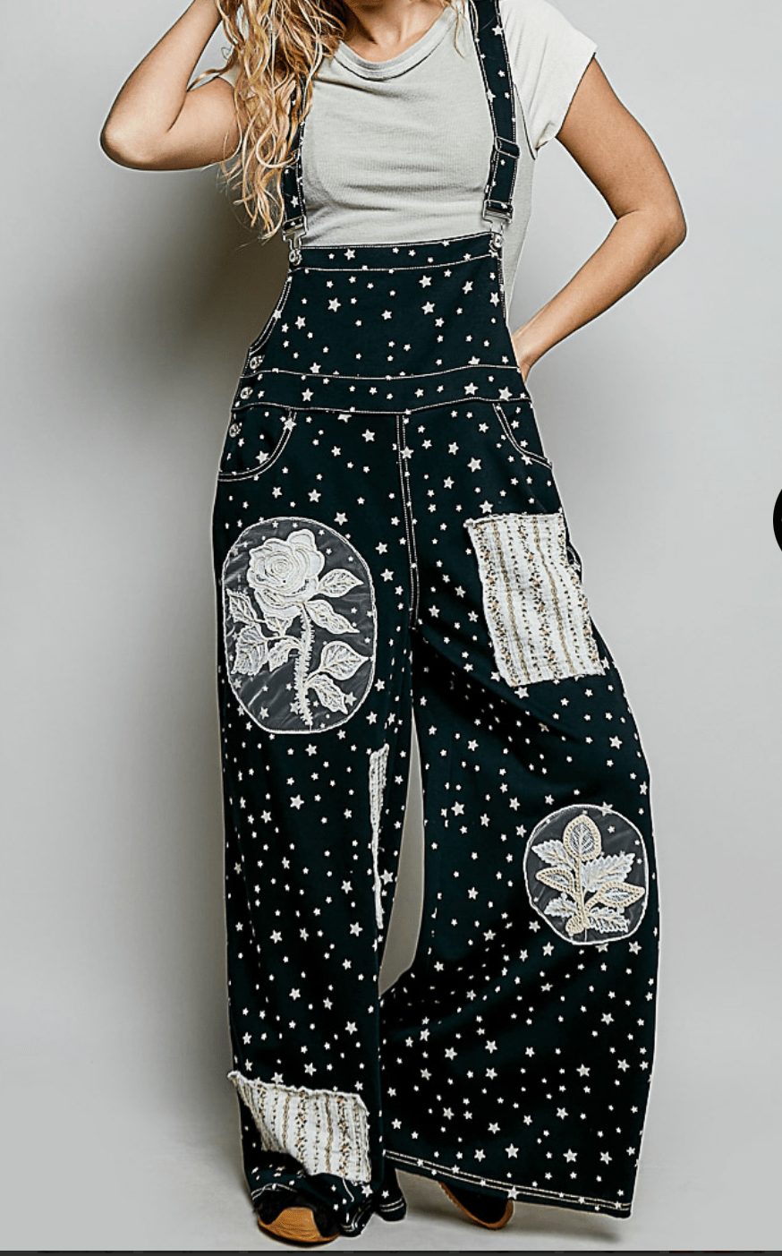 Black Stars Lace Appliqué Jumpsuit - Bella Boutique & Bellasbylola.com