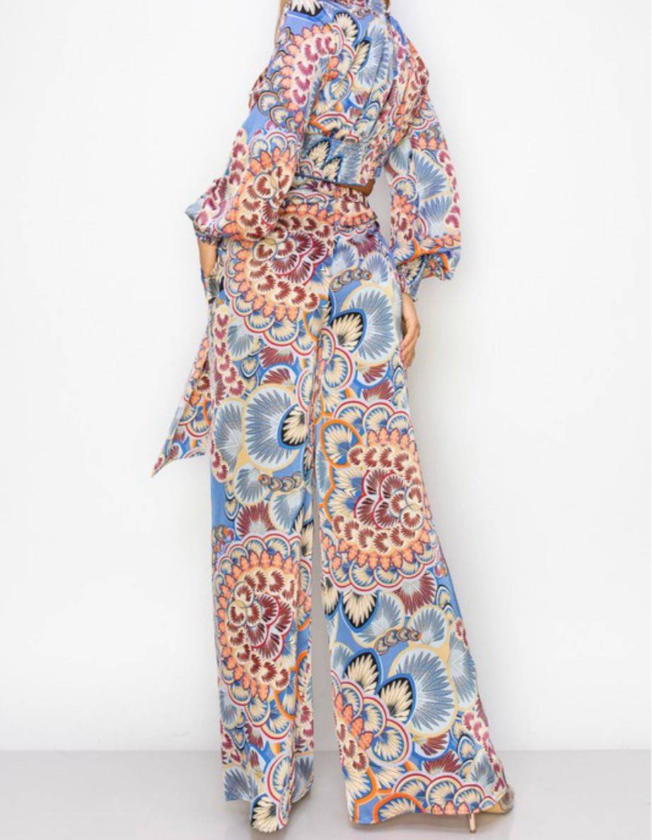 Blue Daniela Set: Luxe printed satin for a sophisticated look at any event! - Bella Boutique & Bellasbylola.com