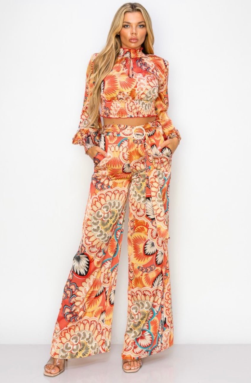 Blue Daniela Set: Luxe printed satin for a sophisticated look at any event! - Bella Boutique & Bellasbylola.com