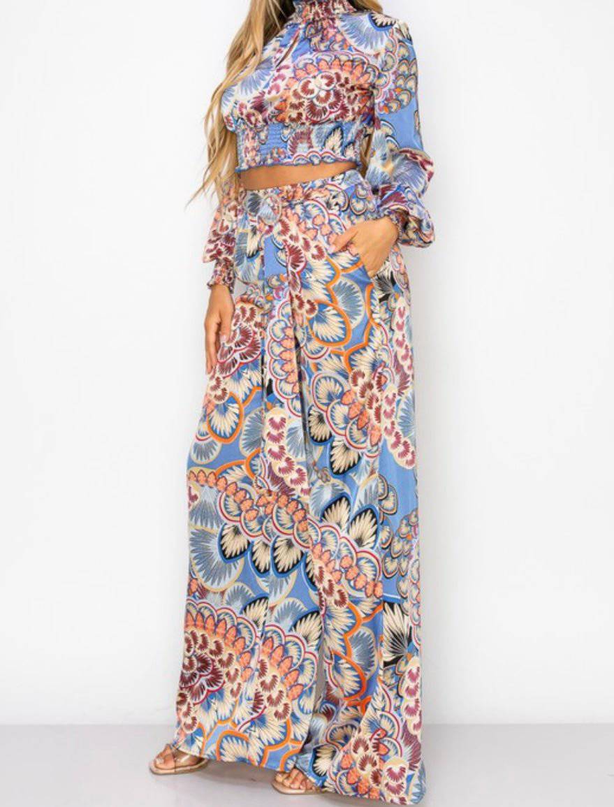 Blue Daniela Set: Luxe printed satin for a sophisticated look at any event! - Bella Boutique & Bellasbylola.com