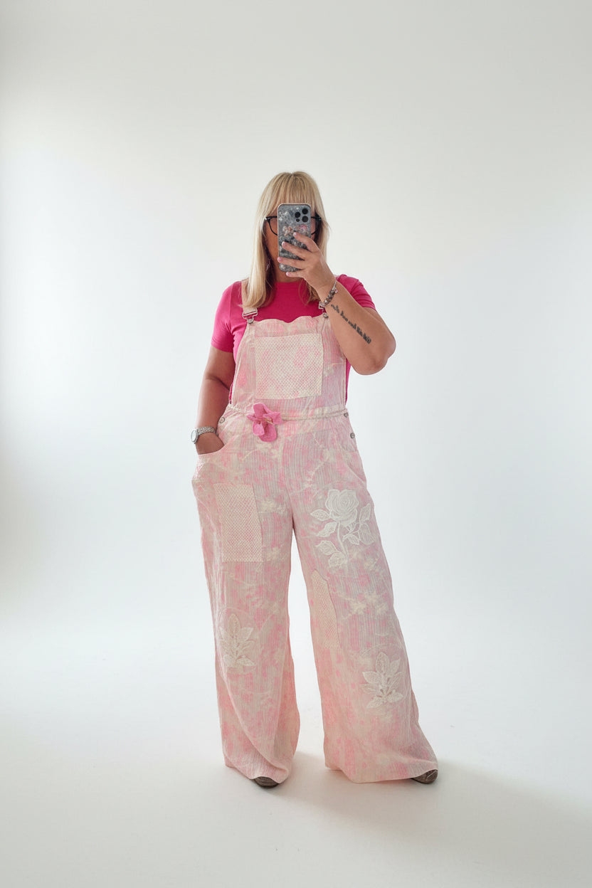 Bohemian Pink Floral Embroidery Crochet Overall - Bella Boutique & Bellasbylola.com