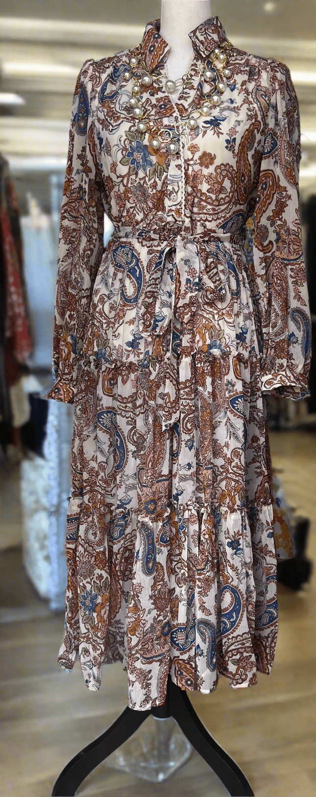 Boho Cream Paisley Midi Dress - NEW 💫 - Tax Incluido - Bella Boutique & Bellasbylola.com