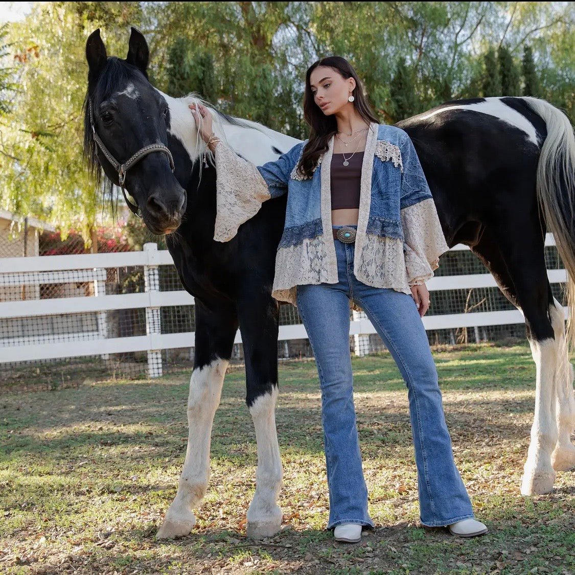 Boho Lace & Denim Patch Kimono - Bella & Bellasbylola.com