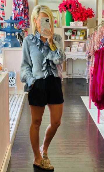 Button Down Ruffle Long Sleeve Tencel Blouse - Bella Boutique & Bellasbylola.com
