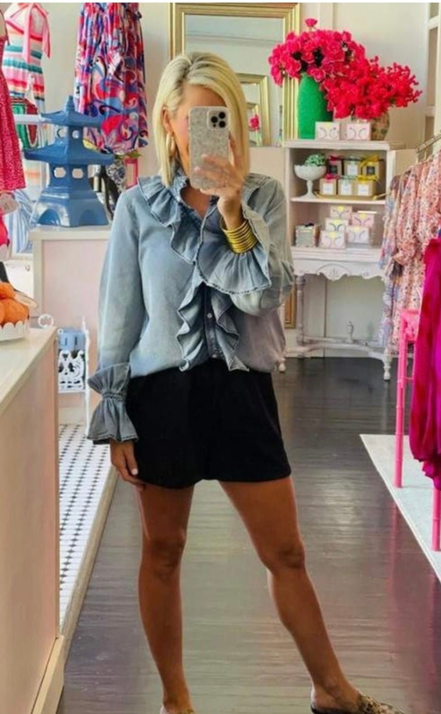 Button Down Ruffle Long Sleeve Tencel Blouse - Bella Boutique & Bellasbylola.com