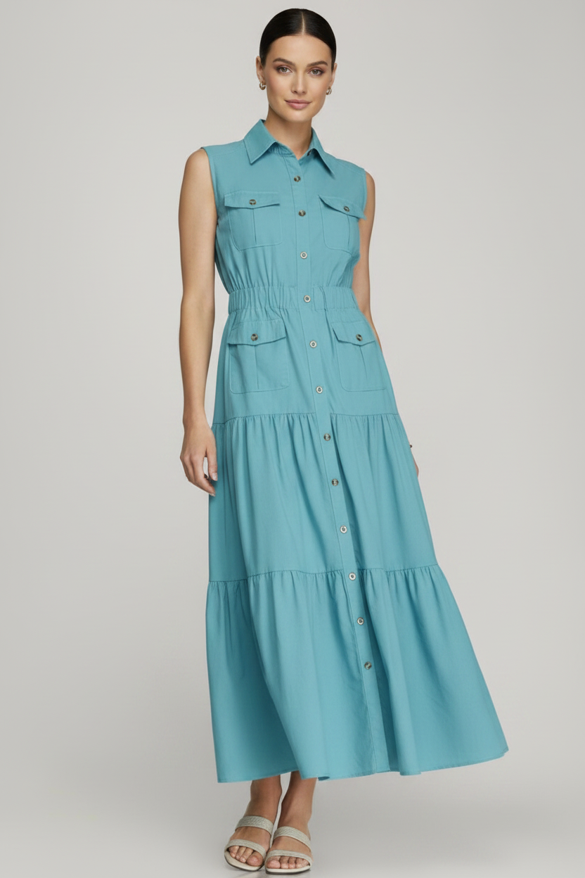 Button Down Tiered Dress