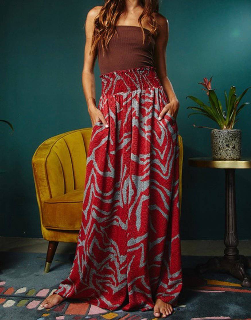 Smocked Waist Wide Leg Pants - 100% Polyester Coordinating Blouse Available - Bella Boutique & Bellasbylola.com
