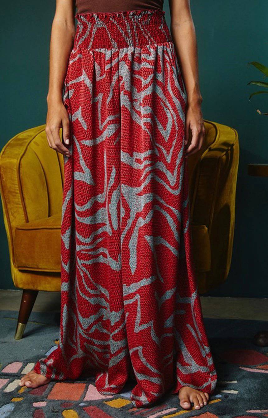Smocked Waist Wide Leg Pants - 100% Polyester Coordinating Blouse Available - Bella Boutique & Bellasbylola.com