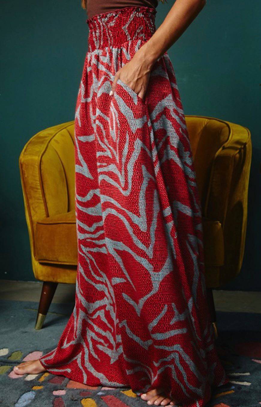 Smocked Waist Wide Leg Pants - 100% Polyester Coordinating Blouse Available - Bella Boutique & Bellasbylola.com