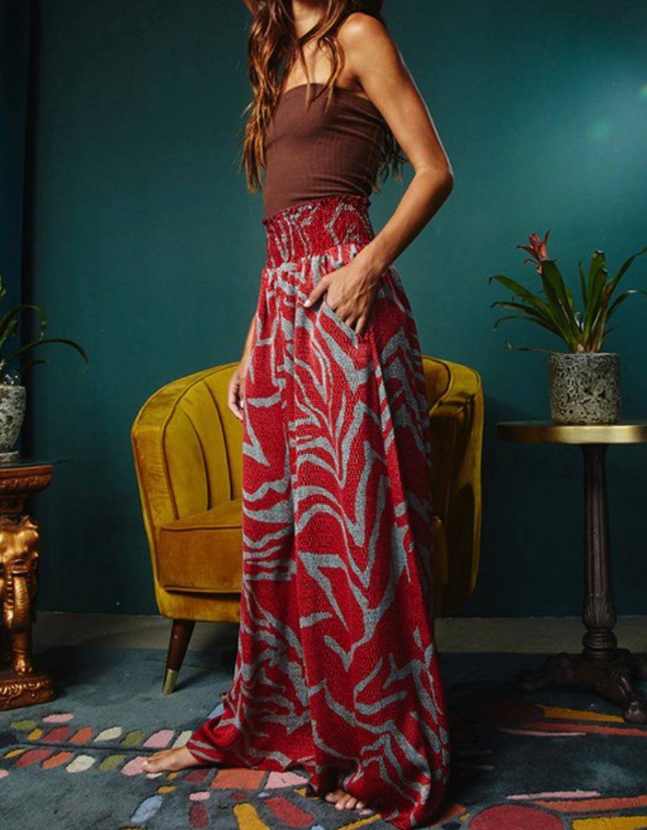 Smocked Waist Wide Leg Pants - 100% Polyester Coordinating Blouse Available - Bella Boutique & Bellasbylola.com