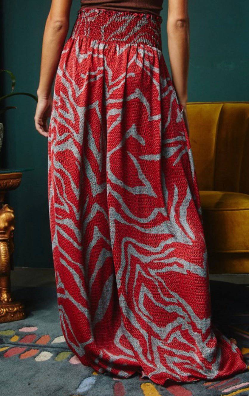 Smocked Waist Wide Leg Pants - 100% Polyester Coordinating Blouse Available - Bella Boutique & Bellasbylola.com